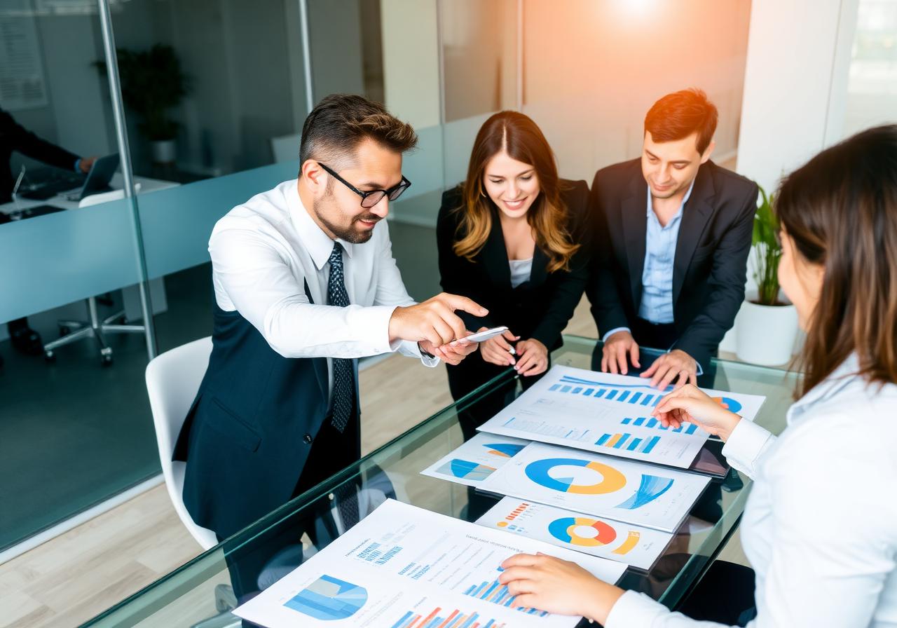 Equipe analisando relatórios